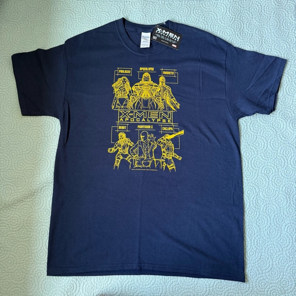X-Men Apocalypse Blue Graphic T-Shirt large 100% cotton New